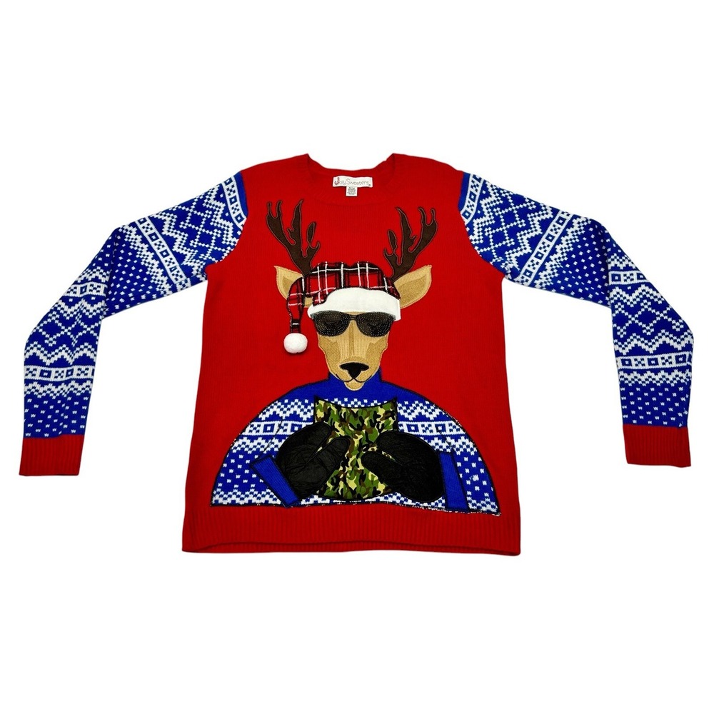 Jolly Sweaters Ugly Christmas Sweater Mens Size Medium Reindeer Drink Holder